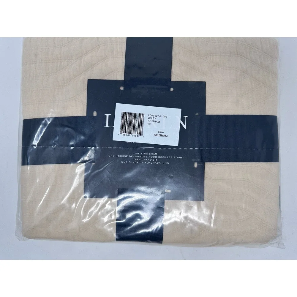 Ralph Lauren Wiley King Pillow Sham Beige Cotton Jacquard NEW
